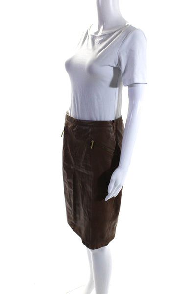 Michael Michael Kors Womens Leather Back Slit Pencil Skirt Brown Size 2