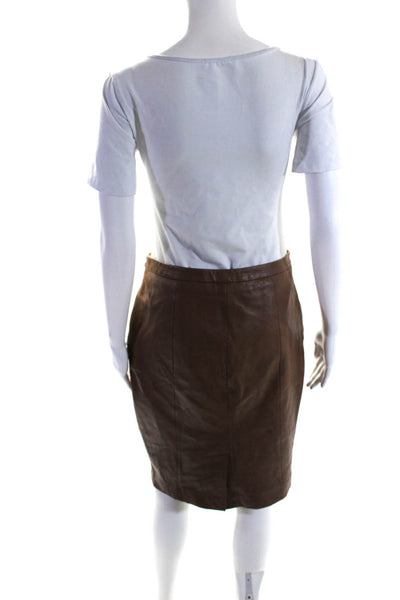 Michael Michael Kors Womens Leather Back Slit Pencil Skirt Brown Size 2