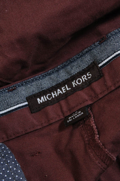 Michael Kors Mens Mid Rise Flat Front Chino Shorts Barbeque Red Cotton Size 34