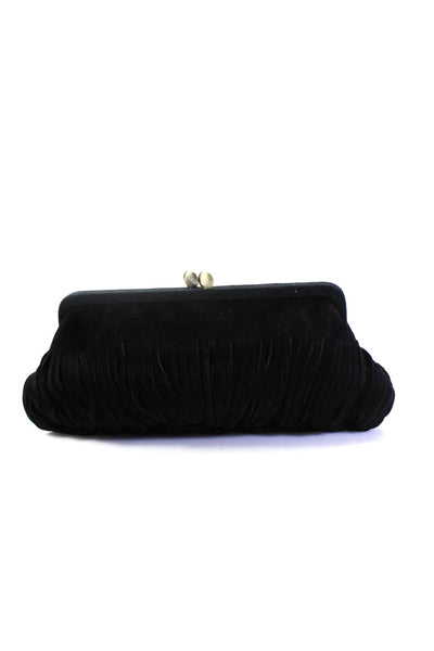 Sondra Roberts Womens Black Suede Textured Kiss Lock Clutch Bag Handbag