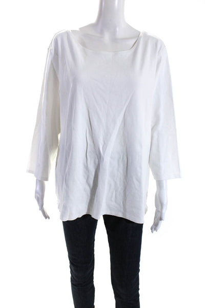 Eileen Fisher Womens Cotton Boat Neck 3/4 Sleeve Knit Shirt Top White Size 3X