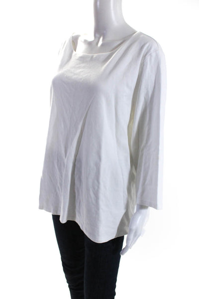 Eileen Fisher Womens Cotton Boat Neck 3/4 Sleeve Knit Shirt Top White Size 3X