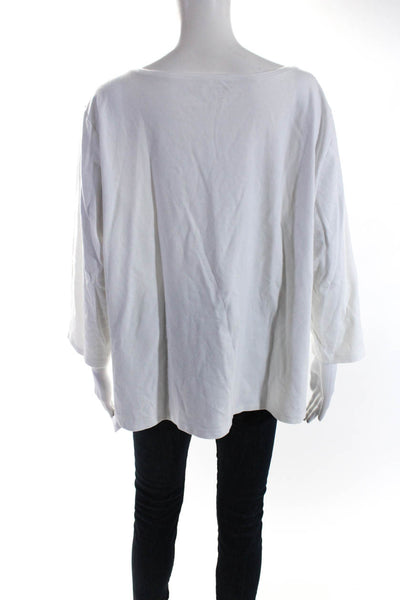 Eileen Fisher Womens Cotton Boat Neck 3/4 Sleeve Knit Shirt Top White Size 3X