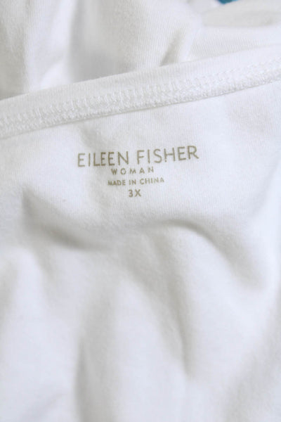 Eileen Fisher Womens Cotton Boat Neck 3/4 Sleeve Knit Shirt Top White Size 3X