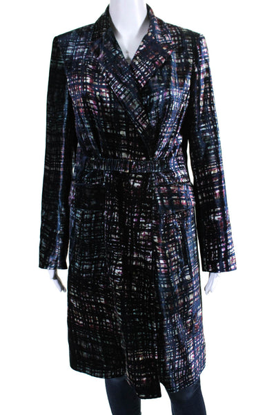 CIVIDINI Womens Hook Front Abstract Printed Velvet Coat Navy Blue Size IT 44