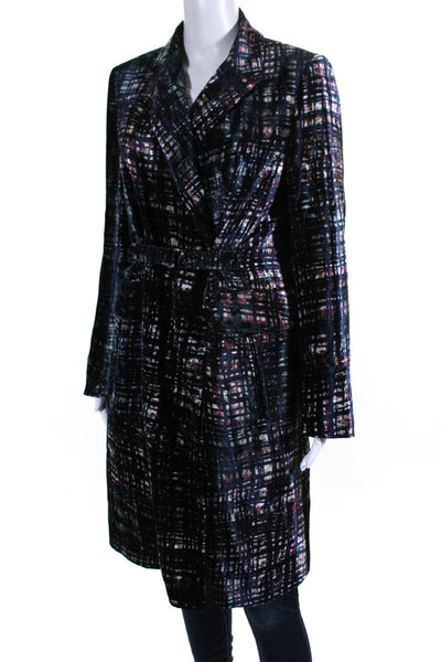 CIVIDINI Womens Hook Front Abstract Printed Velvet Coat Navy Blue Size IT 44