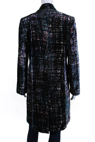 CIVIDINI Womens Hook Front Abstract Printed Velvet Coat Navy Blue Size IT 44