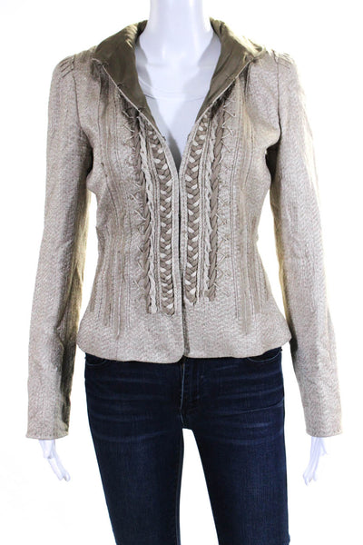 Elie Tahari Womens Woven Trim Long Sleeves Beige Wool Blend Size Extra Small