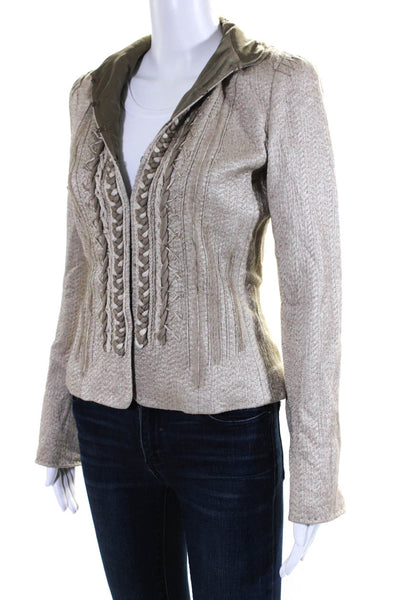 Elie Tahari Womens Woven Trim Long Sleeves Beige Wool Blend Size Extra Small