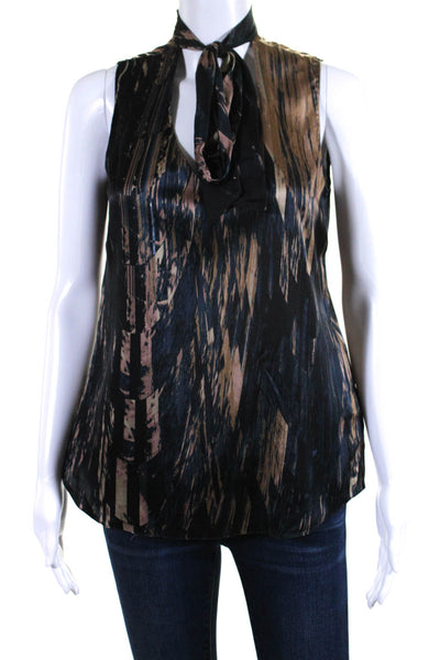 Elie Tahari For Nordstrom Womens Silk V Neck Tank Top Black Brown Size Small