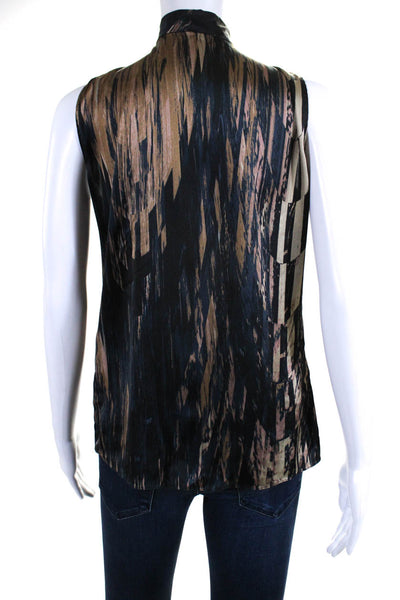 Elie Tahari For Nordstrom Womens Silk V Neck Tank Top Black Brown Size Small