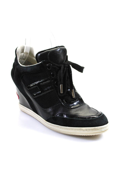 Katie Grand Hogan Womens Leather Lace Up Wedge Sneakers Black Size 38 8