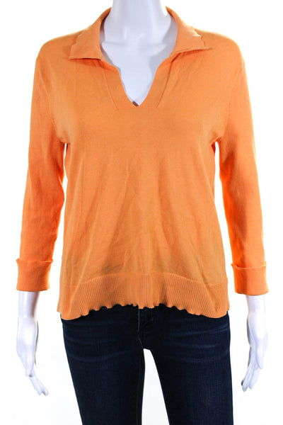 Belford Womens Tight Knit Ribbed Hem Collared Long Sleeve Shirt Orange Size M