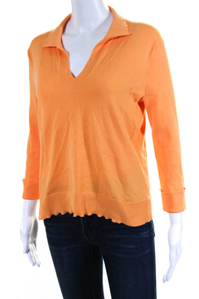 Belford Womens Tight Knit Ribbed Hem Collared Long Sleeve Shirt Orange Size M