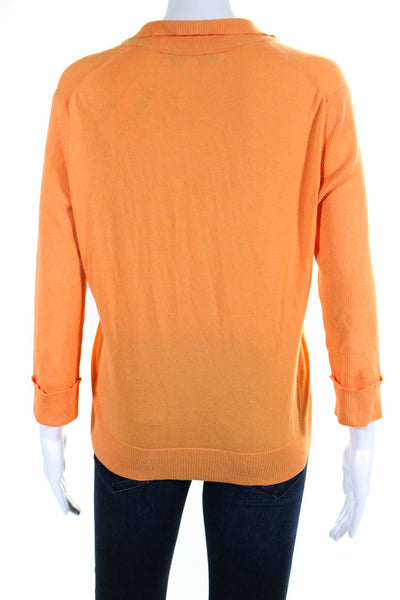 Belford Womens Tight Knit Ribbed Hem Collared Long Sleeve Shirt Orange Size M