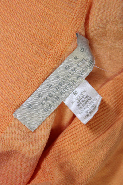 Belford Womens Tight Knit Ribbed Hem Collared Long Sleeve Shirt Orange Size M