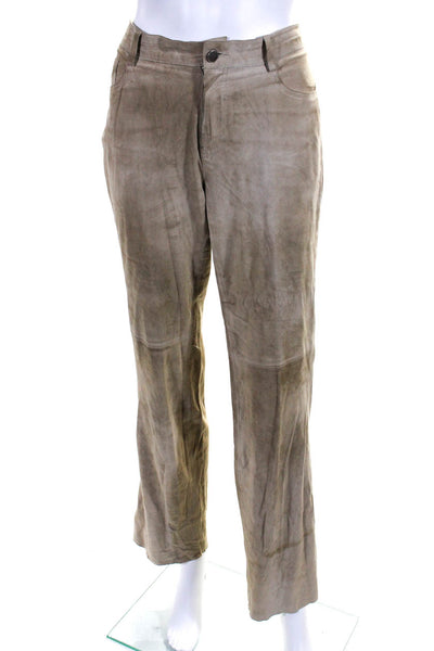 Theory Womens Leather Suede Mid Rise Lined Straight Leg Trousers Beige Size 8