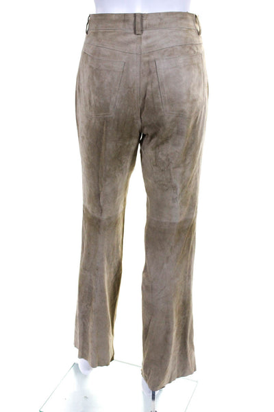 Theory Womens Leather Suede Mid Rise Lined Straight Leg Trousers Beige Size 8