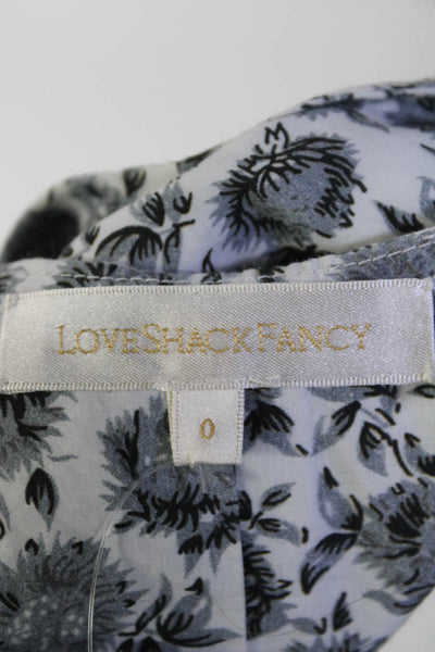 Love Shack Fancy Womens Button Front Ruffled Floral Top White Gray Cotton Size 0