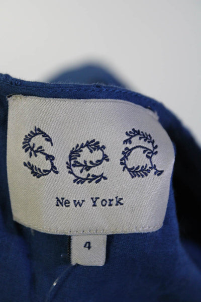 Sea New York Womens Ruffled Cap Sleeve Eyelet Blouse Blue Cotton Size 4