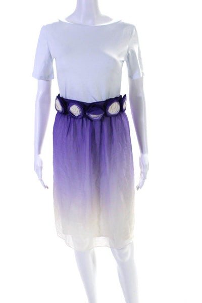 Alice + Olivia Womens Elastic Waistband Silk Ombre A Line Skirt White Purple XS