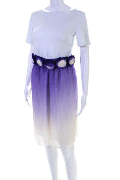 Alice + Olivia Womens Elastic Waistband Silk Ombre A Line Skirt White Purple XS