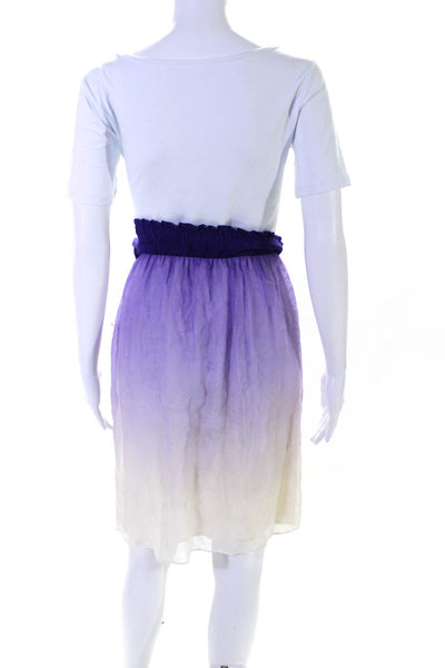 Alice + Olivia Womens Elastic Waistband Silk Ombre A Line Skirt White Purple XS