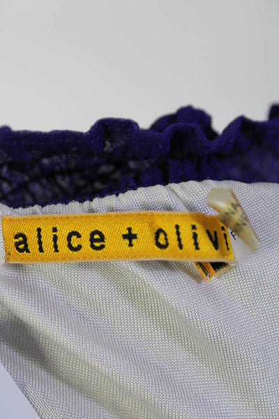 Alice + Olivia Womens Elastic Waistband Silk Ombre A Line Skirt White Purple XS