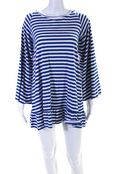 Sundress Womens Long Sleeve Open Back Striped Mini Dress White Blue Size XS