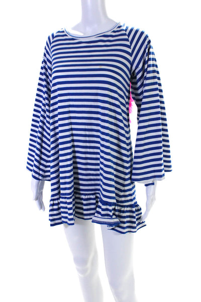 Sundress Womens Long Sleeve Open Back Striped Mini Dress White Blue Size XS