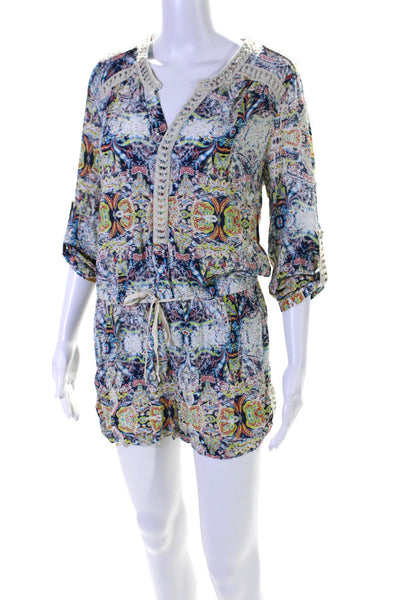 Twelfth Street by Cynthia Vincent Womens Abstract Romper White Multi Size Small