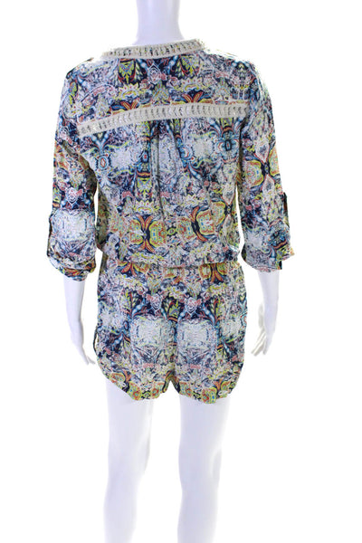 Twelfth Street by Cynthia Vincent Womens Abstract Romper White Multi Size Small