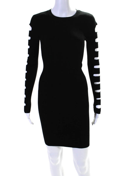 Minnie Rose Womens Cut Out Long Sleeve Crew Neck Ribbed Dress Black Size Small