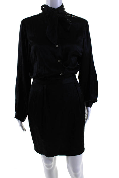 Mara Hoffman Womens Half Button Long Sleeve Belted Silk Dress Black Size Small