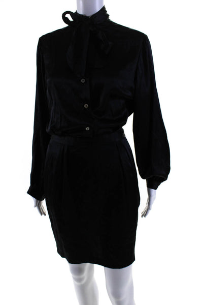 Mara Hoffman Womens Half Button Long Sleeve Belted Silk Dress Black Size Small