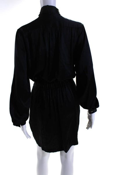 Mara Hoffman Womens Half Button Long Sleeve Belted Silk Dress Black Size Small