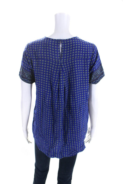 Madewell Womens Silk Spotted Back Buttoned Short Sleeve Blouse Top Blue Size M