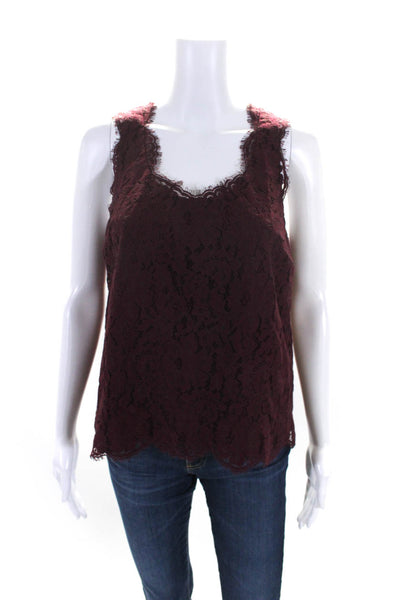 Joie Womens Dark Red Cotton Blend Lace V-Neck Sleeveless Blouse Top Size S