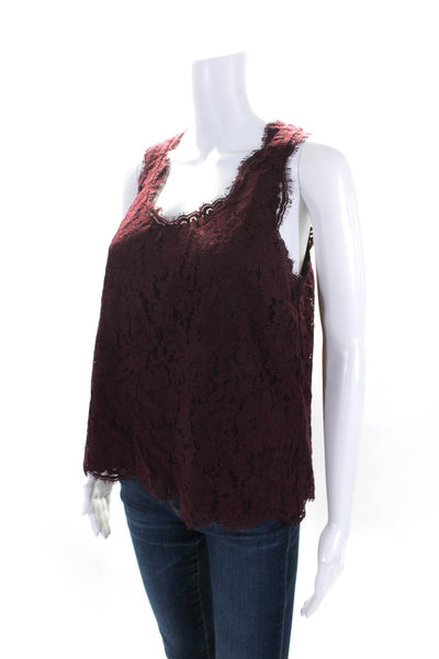 Joie Womens Dark Red Cotton Blend Lace V-Neck Sleeveless Blouse Top Size S