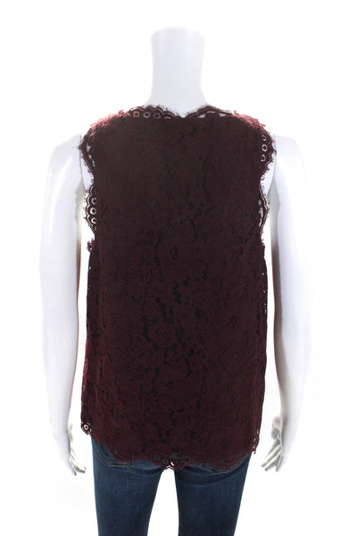 Joie Womens Dark Red Cotton Blend Lace V-Neck Sleeveless Blouse Top Size S