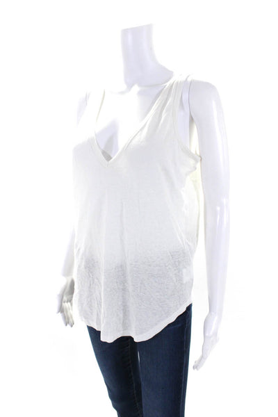 Brochu Walker Womens Solid White Linen V-Neck Sleeveless Tank Top Size M