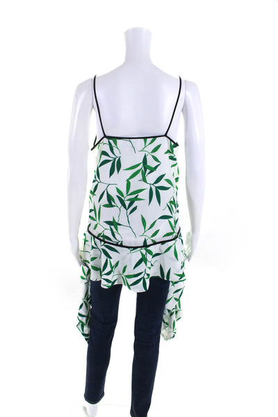 Caroline Constas Womens Spaghetti Strap V Neck Leaf Print Top White Green Small