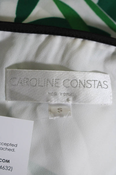 Caroline Constas Womens Spaghetti Strap V Neck Leaf Print Top White Green Small