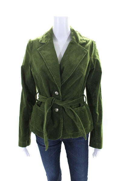 Sugar Lips Womens Corduroy Belted Two Button Collared Jacket Green Size L