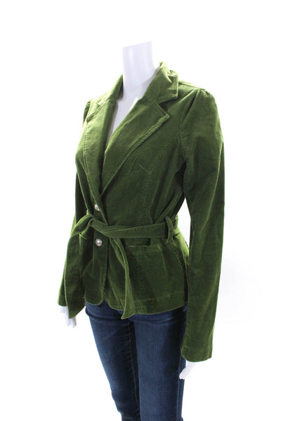 Sugar Lips Womens Corduroy Belted Two Button Collared Jacket Green Size L