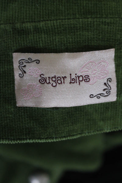 Sugar Lips Womens Corduroy Belted Two Button Collared Jacket Green Size L