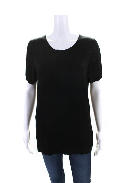 Etcetera Womens Short Sleeves Pullover Crew Neck Sweater Black Size Large