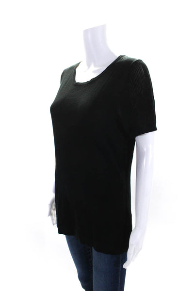 Etcetera Womens Short Sleeves Pullover Crew Neck Sweater Black Size Large