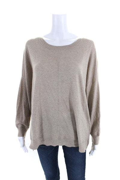 Chan Luu Womens Silk Long Sleeves Crew Neck Pullover Sweater Beige Size Large