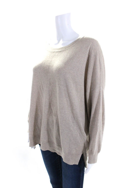 Chan Luu Womens Silk Long Sleeves Crew Neck Pullover Sweater Beige Size Large